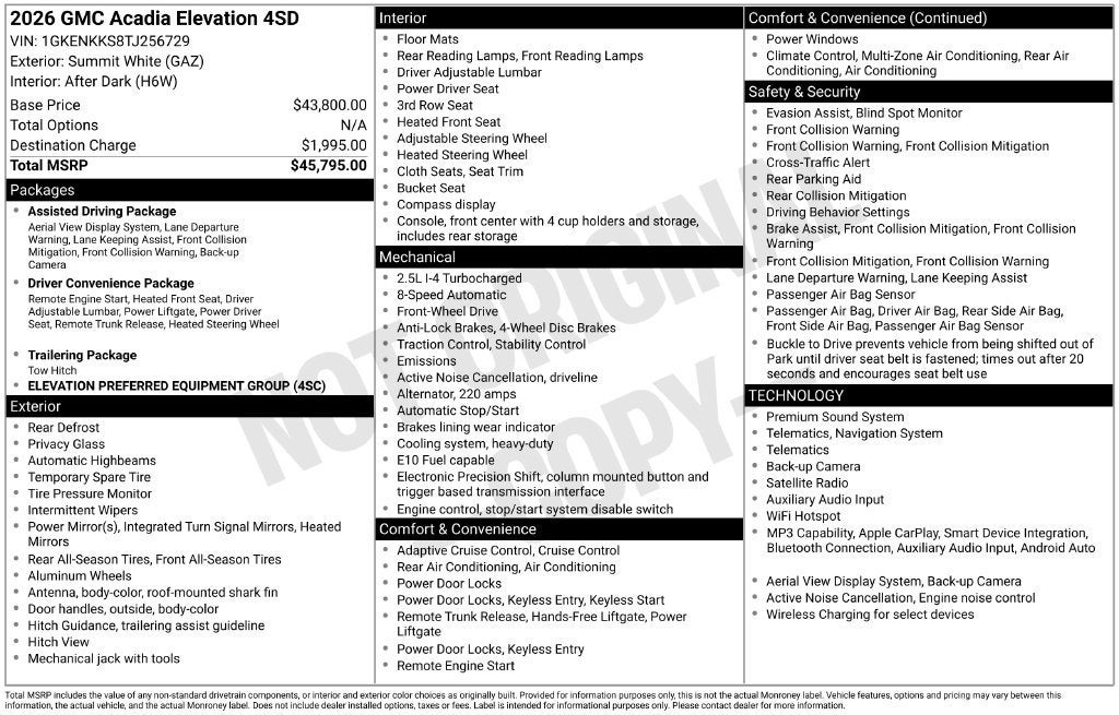 2026 GMC Acadia Elevation