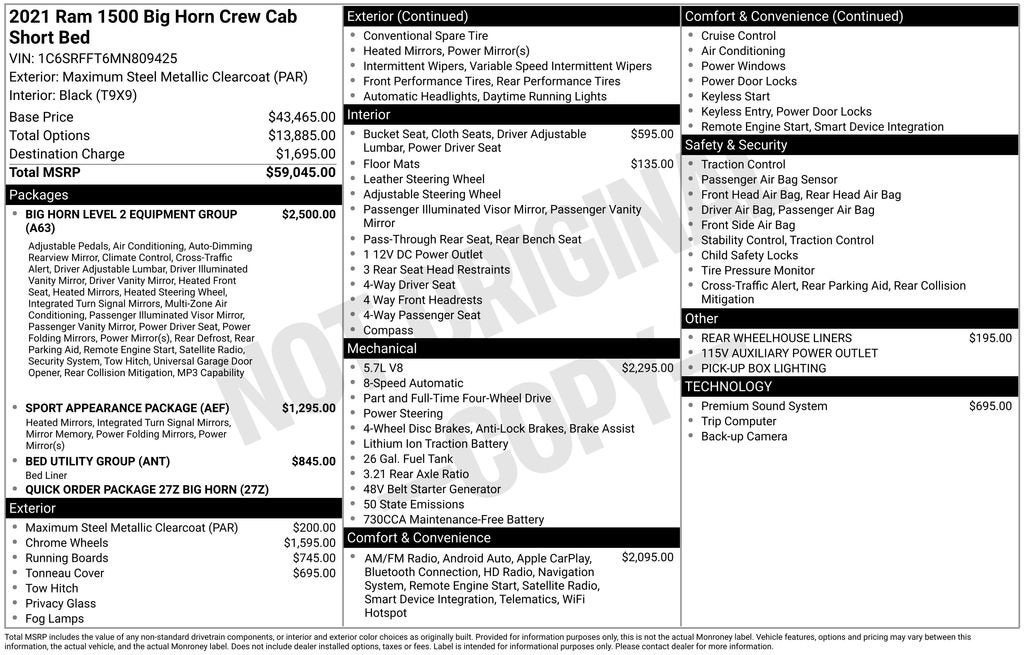 2021 RAM 1500 Big Horn Crew Cab 4x4 5'7" Box
