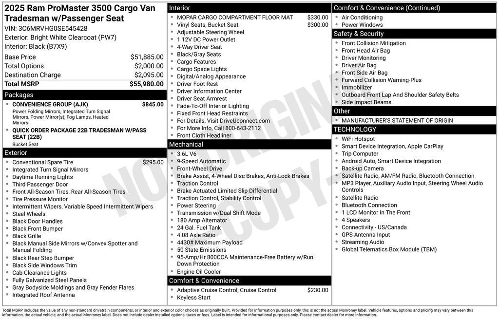 2025 RAM ProMaster Cargo Van Tradesman
