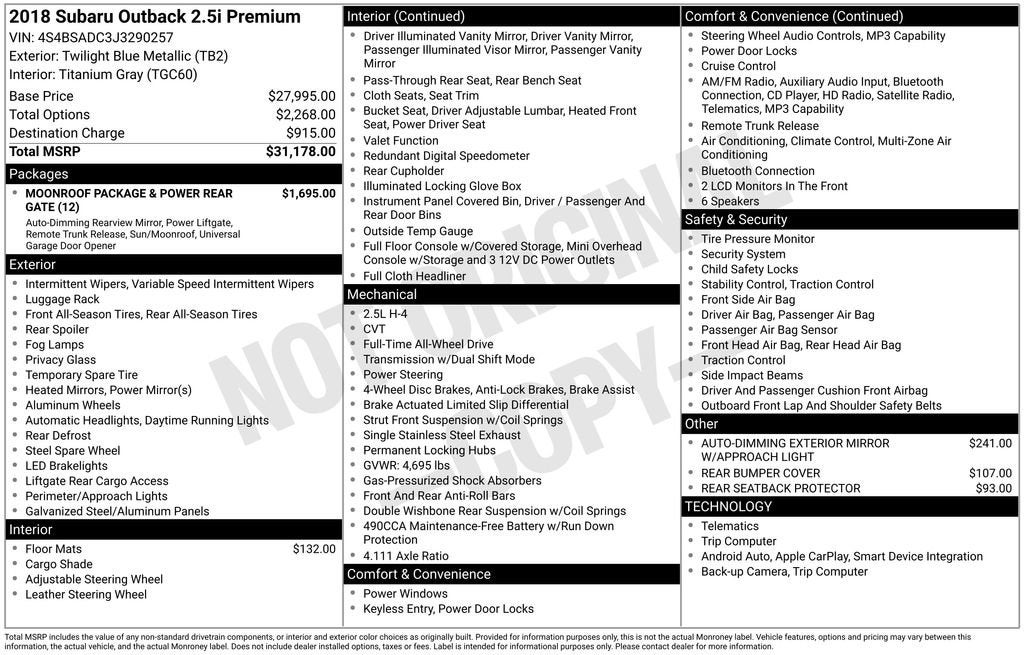2018 Subaru Outback Premium