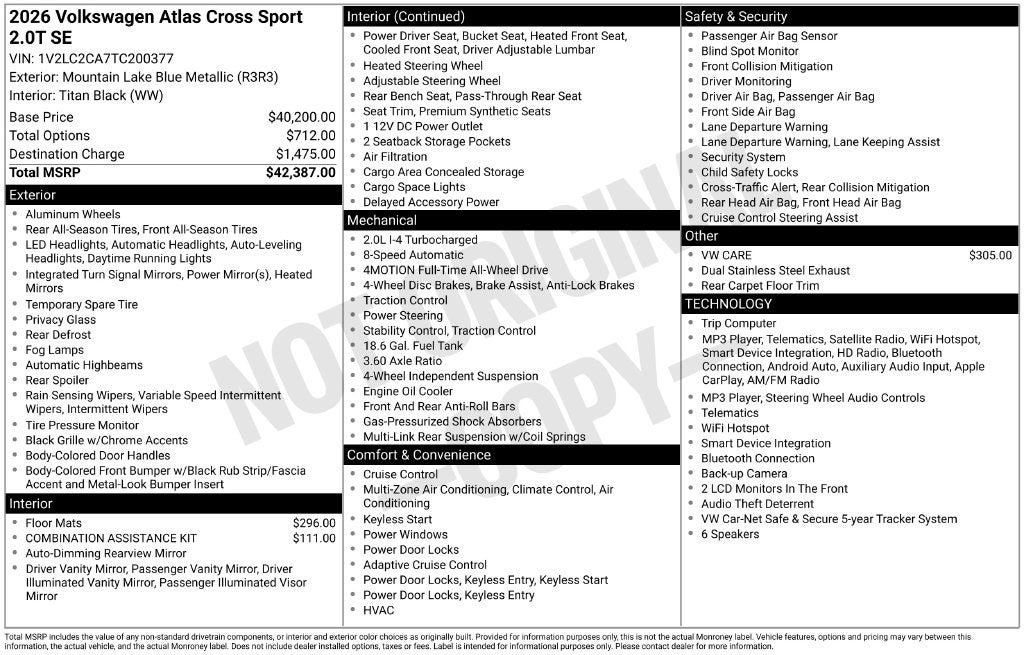 2026 Volkswagen Atlas Cross Sport 2.0T SE